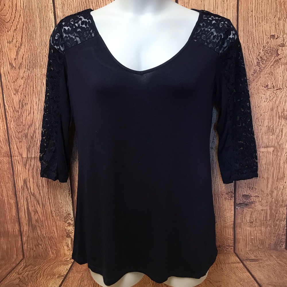 Sexy Navy Plus Sz VNeck 3/4 Sleeve peek a boo top